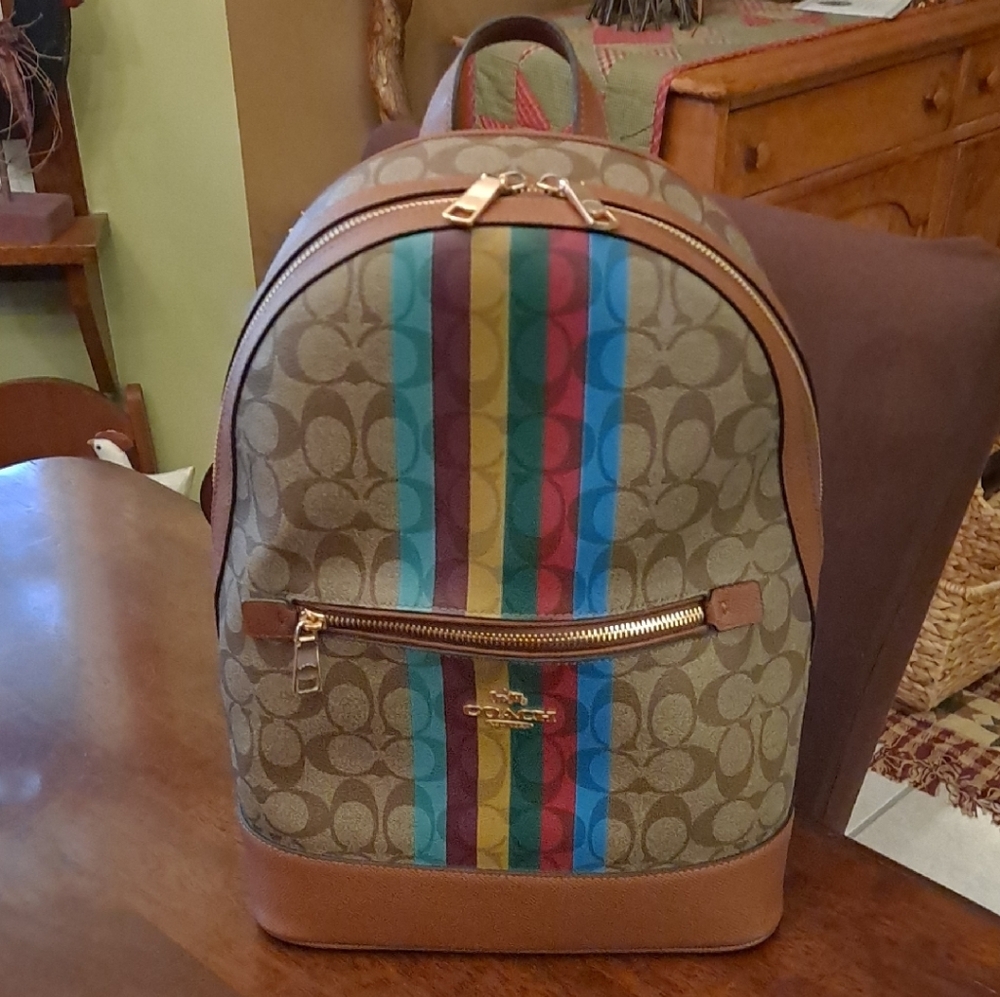 Coach Kenley Backpack In Signature Canvas With Stripe